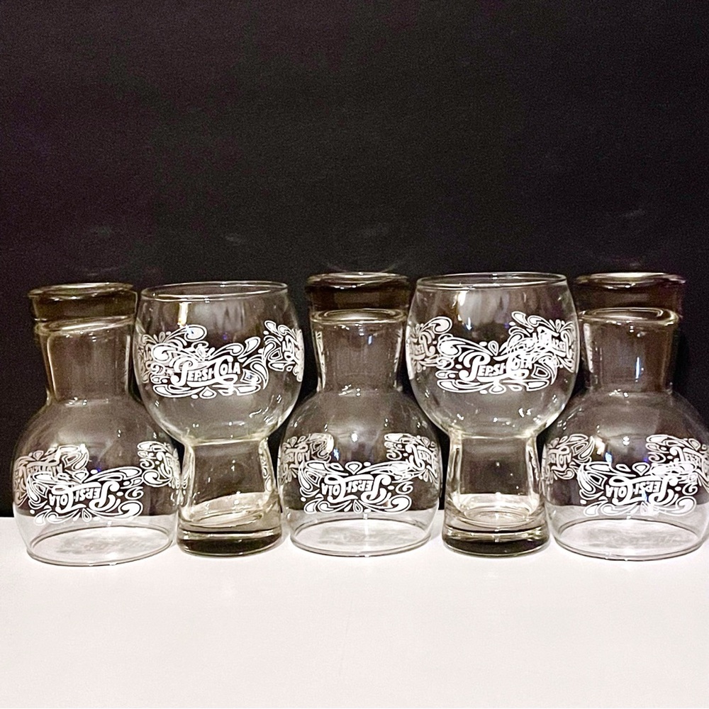 Vintage Pepsi-Cola Clear Glass White ACL Script Fountain Style Tumblers